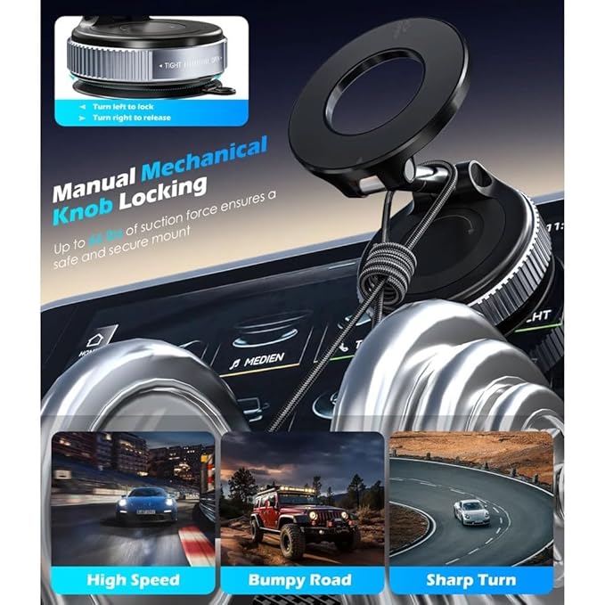 Bigsmall Magrip Pro Magnetic Car Phone Holder | 360° Rotation | Adjustable Arm | Strong Suction Mount for Dashboard | Android & iPhone Compatible | Universal Mobile Holder for Car | Black