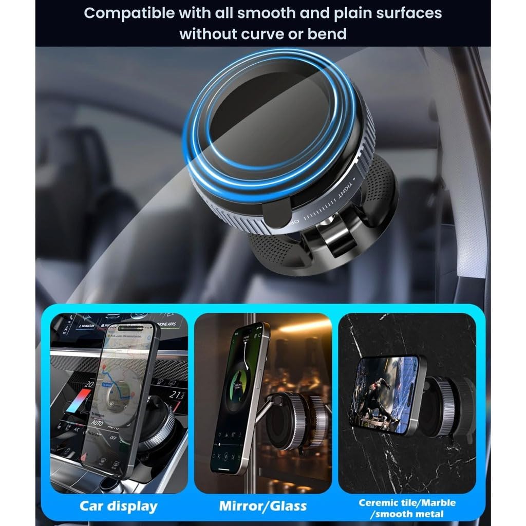Bigsmall Magrip Pro Magnetic Car Phone Holder | 360° Rotation | Adjustable Arm | Strong Suction Mount for Dashboard | Android & iPhone Compatible | Universal Mobile Holder for Car | Black