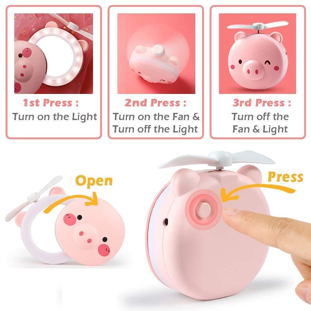 travel Mini Carton Make Up/Mirror with LED Lights USB Fan ( Color May Vary )