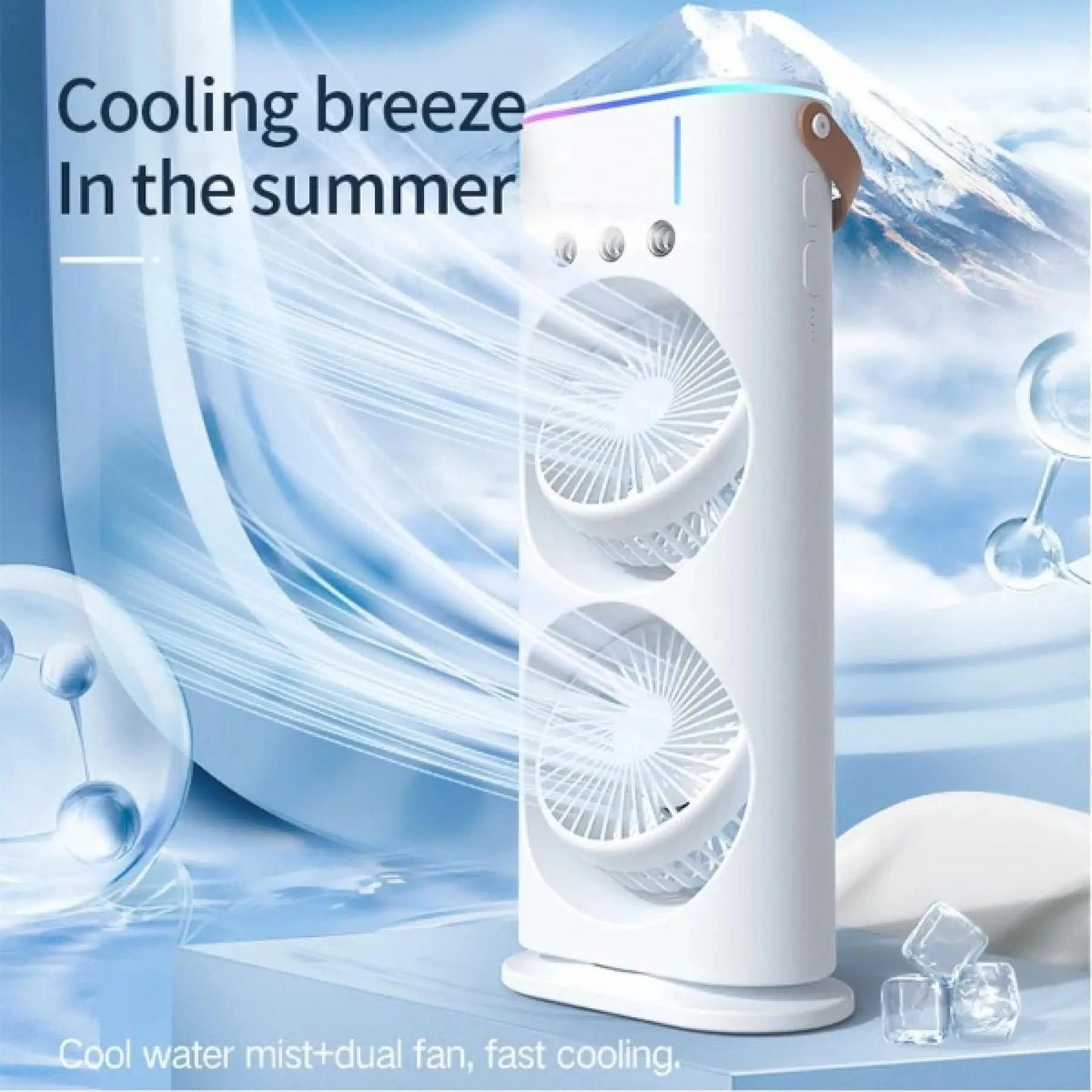Double-Ended Spray fan 4000mAh Double Ended Spray Fan, Cold Air, 2025 New 3 Gears USB Rechargeable Oscillating one with LED Light Cooler, Touch & Remote Control, 280ml Water Tank, Ice Filling (White)