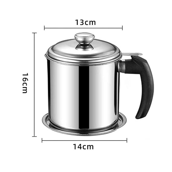 Oil Strainer Pot Grease Can Stainless Steel Cooking Grease Container,Reuse Oil Storage Can Container with Removable Filter Anti-Scalding Handheld, Lid for Cooking Oil