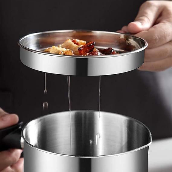 Oil Strainer Pot Grease Can Stainless Steel Cooking Grease Container,Reuse Oil Storage Can Container with Removable Filter Anti-Scalding Handheld, Lid for Cooking Oil