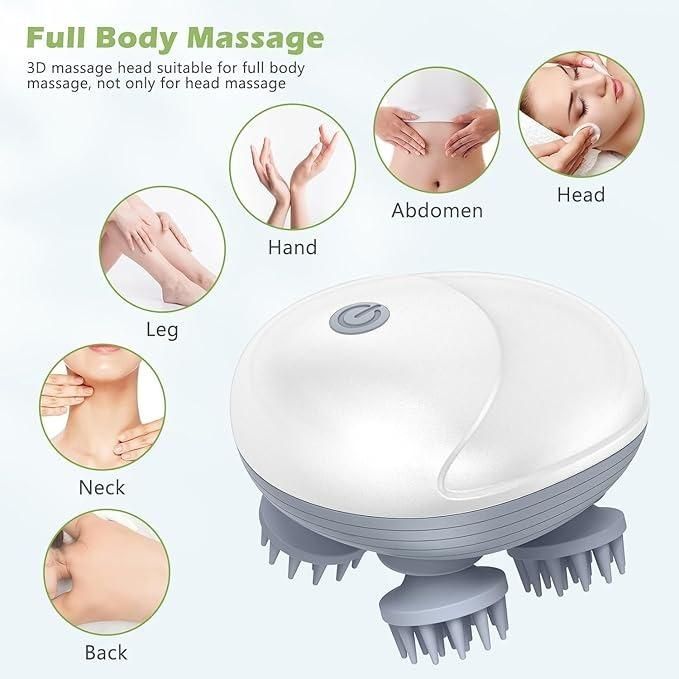 Xenos Electric Head,Scalp Massager | Rechargeable Head Kneading Massage Machine | 3 Speed Mode Handheld.Portable,Scalp Scratcher Body Massager for Hair Growth,Deep Clean & Stress Relaxation (White)