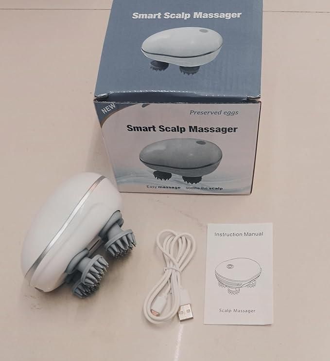 Xenos Electric Head,Scalp Massager | Rechargeable Head Kneading Massage Machine | 3 Speed Mode Handheld.Portable,Scalp Scratcher Body Massager for Hair Growth,Deep Clean & Stress Relaxation (White)