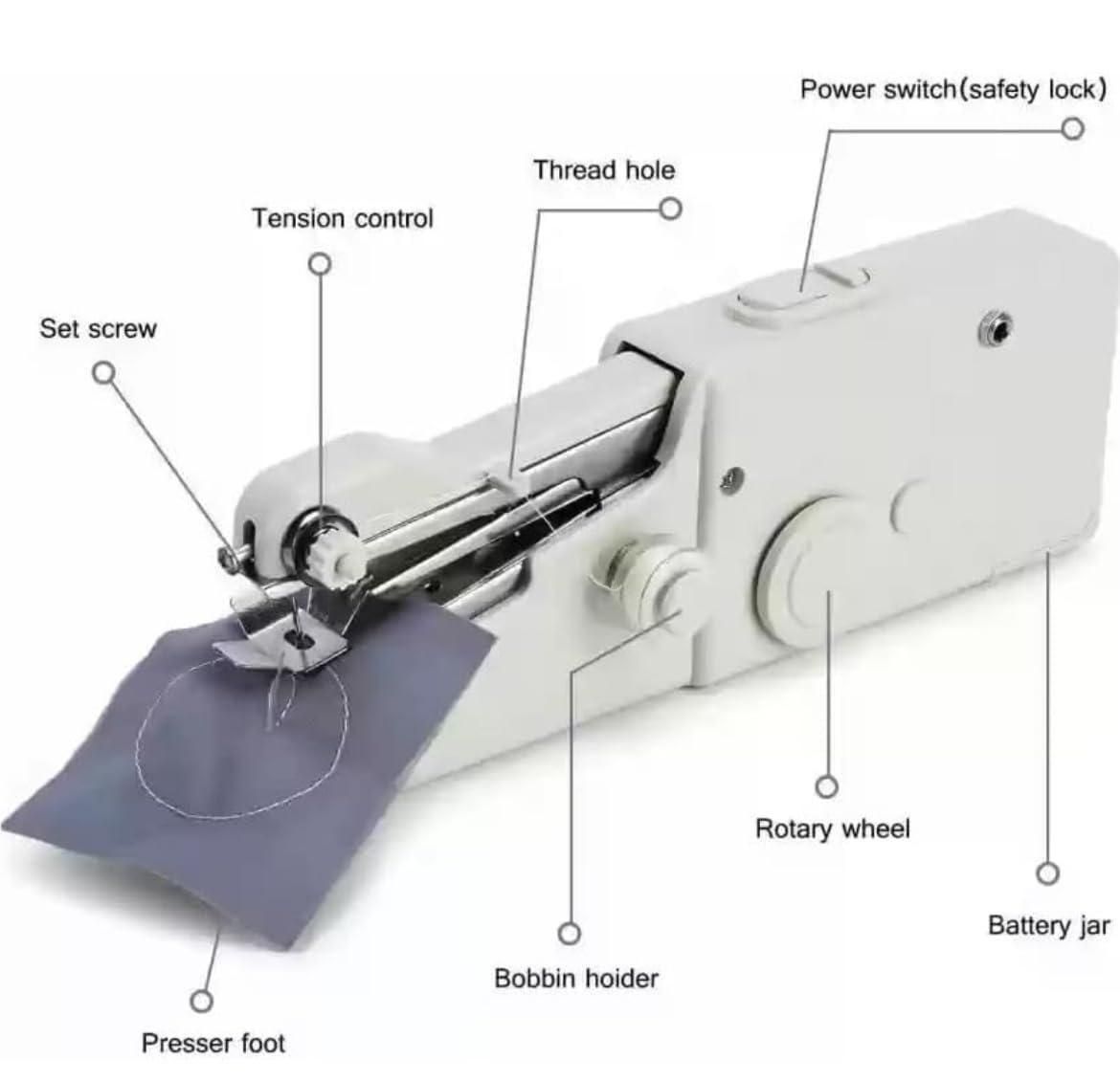 Handy Sewing/Stitch Handheld Cordless Portable White Sewing Machine for Home Tailoring, Hand Machine | Mini Silai | White Hand Machine with Adapter