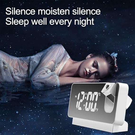 Projector Alarm Clock LED Display Digital Projection Alarm Clock Mute Mirror USB Office Clock with 180° Projector for Bedroom Digital Alarm Clock Temperature Display