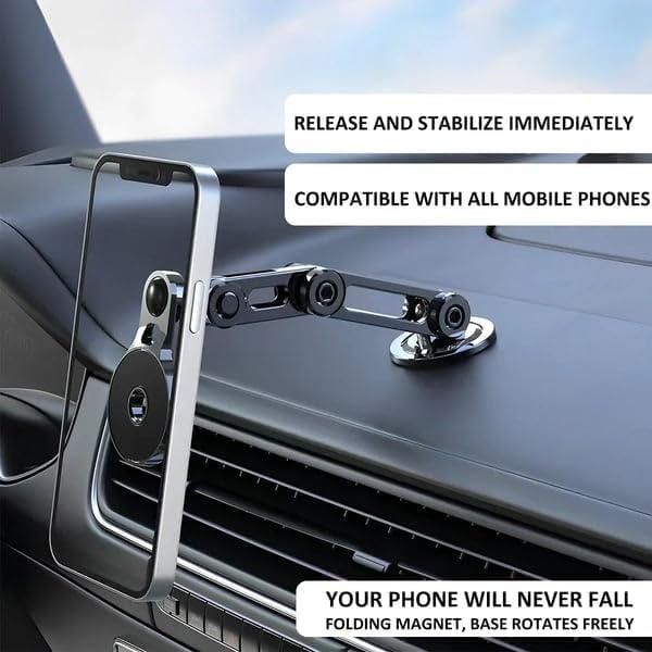 Bigsmall Magrip Pro Magnetic Car Phone Holder | 360° Rotation | Adjustable Arm | Strong Suction Mount for Dashboard | Android & iPhone Compatible | Universal Mobile Holder for Car | Black