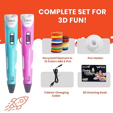 3D I tech (Pink) Magic 3D Pen with (12 in 1) 5M PLA Filaments for 3D Printing with Speed Control, Advanced Temperature Regulation, OLED Display & Ergonomic Design – Compatible.