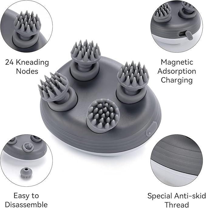 Xenos Electric Head,Scalp Massager | Rechargeable Head Kneading Massage Machine | 3 Speed Mode Handheld.Portable,Scalp Scratcher Body Massager for Hair Growth,Deep Clean & Stress Relaxation (White)