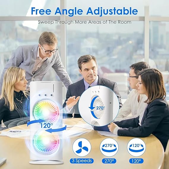 Double-Ended Spray fan 4000mAh Double Ended Spray Fan, Cold Air, 2025 New 3 Gears USB Rechargeable Oscillating one with LED Light Cooler, Touch & Remote Control, 280ml Water Tank, Ice Filling (White)