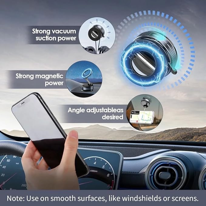 Bigsmall Magrip Pro Magnetic Car Phone Holder | 360° Rotation | Adjustable Arm | Strong Suction Mount for Dashboard | Android & iPhone Compatible | Universal Mobile Holder for Car | Black