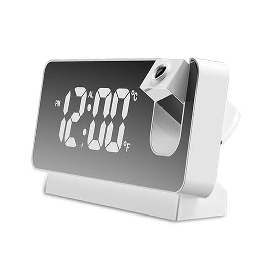 Projector Alarm Clock LED Display Digital Projection Alarm Clock Mute Mirror USB Office Clock with 180° Projector for Bedroom Digital Alarm Clock Temperature Display