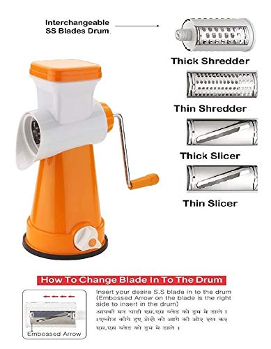 Home Turf 4 in 1 Drum Grater Shredder Slicer for Vegetable, Fruits, Chocolate, Dry Fruits, Salad Maker