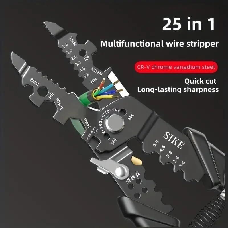 Wire Stripper and Cutter Pliers Tools For Electrician 25-in-1 Multifunctional Wire Stripping Cutting, and Crimping with Splitting and Winding & More Precision Stainless Steel Hand Tool Pliers Wrench