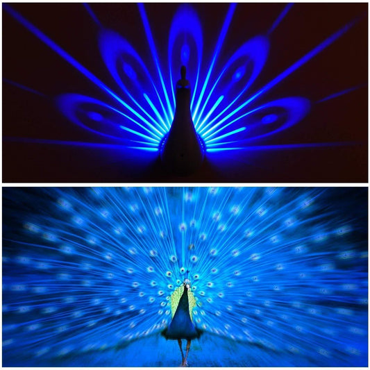 PRECHANA Peacock Lamp Creative Peacock Colorful Projection Wall Lamp, USB Charge Touch Button LED Night Light with Remote Control,Plastic