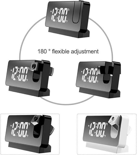 Projector Alarm Clock LED Display Digital Projection Alarm Clock Mute Mirror USB Office Clock with 180° Projector for Bedroom Digital Alarm Clock Temperature Display