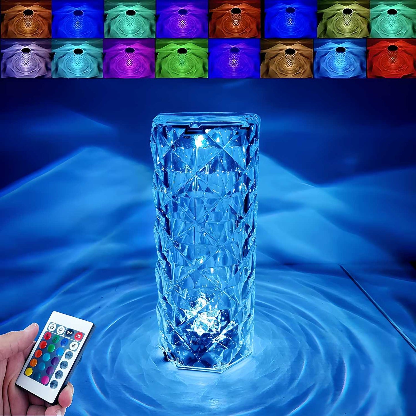 Crystal Lamp,16 Color Changing Rose Crystal Diamond Table Lamp,USB Rechargeable Touch Bedside Lamp Night Light with Remote Control, for Bedroom Living Room Party Dinner Decor