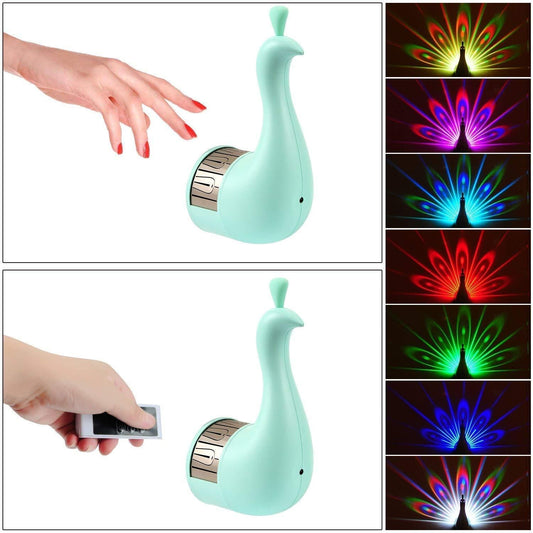 PRECHANA Peacock Lamp Creative Peacock Colorful Projection Wall Lamp, USB Charge Touch Button LED Night Light with Remote Control,Plastic