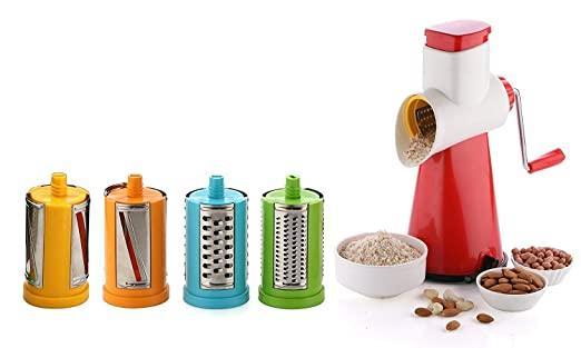 Home Turf 4 in 1 Drum Grater Shredder Slicer for Vegetable, Fruits, Chocolate, Dry Fruits, Salad Maker