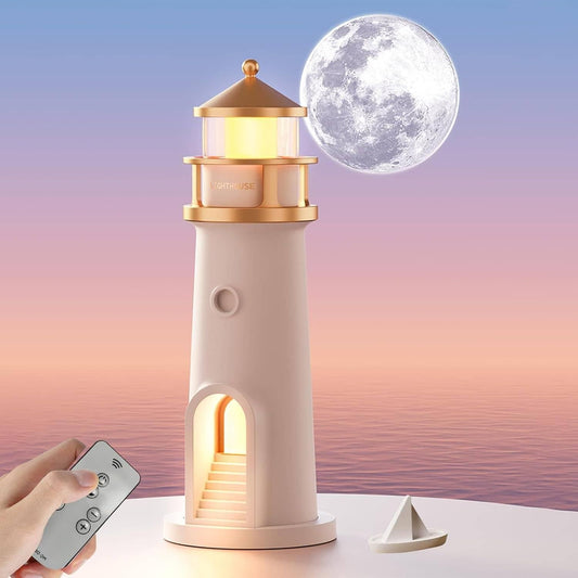 Lighthouse Night Light – Moon & Galaxy Projector for Kids with Remote, USB Rechargeable, 4 Brightness Levels & Timer – Perfect Bedroom Decor & Birthday Gift (1 Pcs Pack)