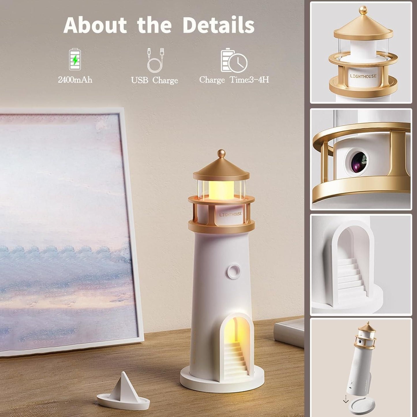 Lighthouse Night Light – Moon & Galaxy Projector for Kids with Remote, USB Rechargeable, 4 Brightness Levels & Timer – Perfect Bedroom Decor & Birthday Gift (1 Pcs Pack)