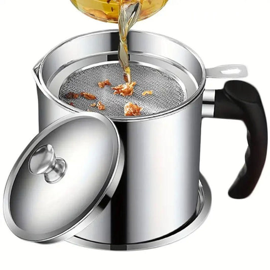Oil Strainer Pot Grease Can Stainless Steel Cooking Grease Container,Reuse Oil Storage Can Container with Removable Filter Anti-Scalding Handheld, Lid for Cooking Oil