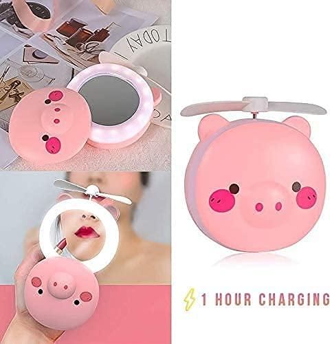 travel Mini Carton Make Up/Mirror with LED Lights USB Fan ( Color May Vary )