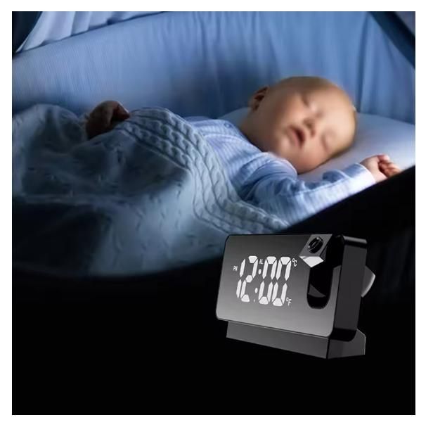 Projector Alarm Clock LED Display Digital Projection Alarm Clock Mute Mirror USB Office Clock with 180° Projector for Bedroom Digital Alarm Clock Temperature Display