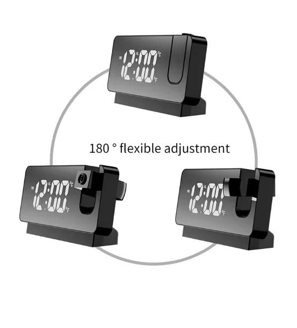 Projector Alarm Clock LED Display Digital Projection Alarm Clock Mute Mirror USB Office Clock with 180° Projector for Bedroom Digital Alarm Clock Temperature Display