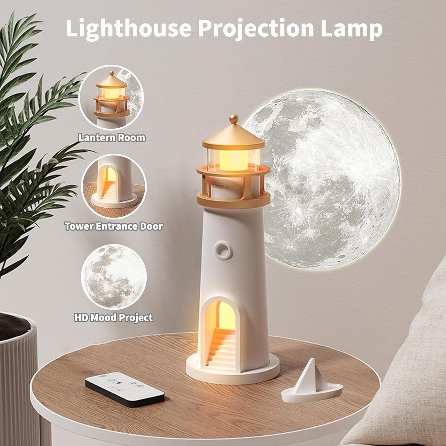 Lighthouse Night Light – Moon & Galaxy Projector for Kids with Remote, USB Rechargeable, 4 Brightness Levels & Timer – Perfect Bedroom Decor & Birthday Gift (1 Pcs Pack)