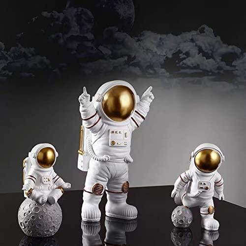 Street27 Resin Astronaut Spaceman Fantasy Statue Ornament Home Office Desktop Figurine Decors Set Of 3-Golden