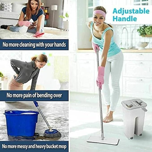 Heavy-Quality-Floor-Mop-with-Bucket,-Flexible-Kitchen-tap-Flat-Squeeze-Cleaning-Supplie (White)