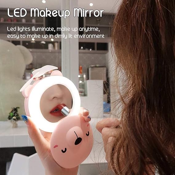 travel Mini Carton Make Up/Mirror with LED Lights USB Fan ( Color May Vary )
